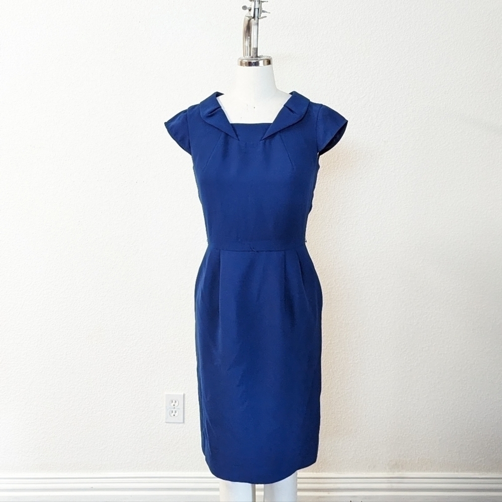 Calvin Klein Folded Neckline Sheath Dress Blue S/M preppy Business casual - Picture 1 of 4